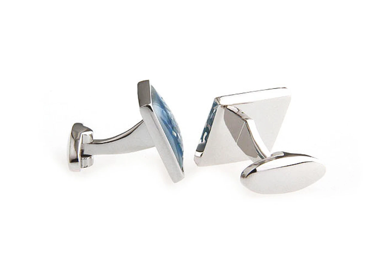 Intricate Turquoise Blue Mosaic Mother Of Pearl Cufflinks (V-CF-G8077BL) 4 Intricate Turquoise Blue Mosaic Mother Of Pearl Cufflinks (V-CF-G8077BL) - Image 2