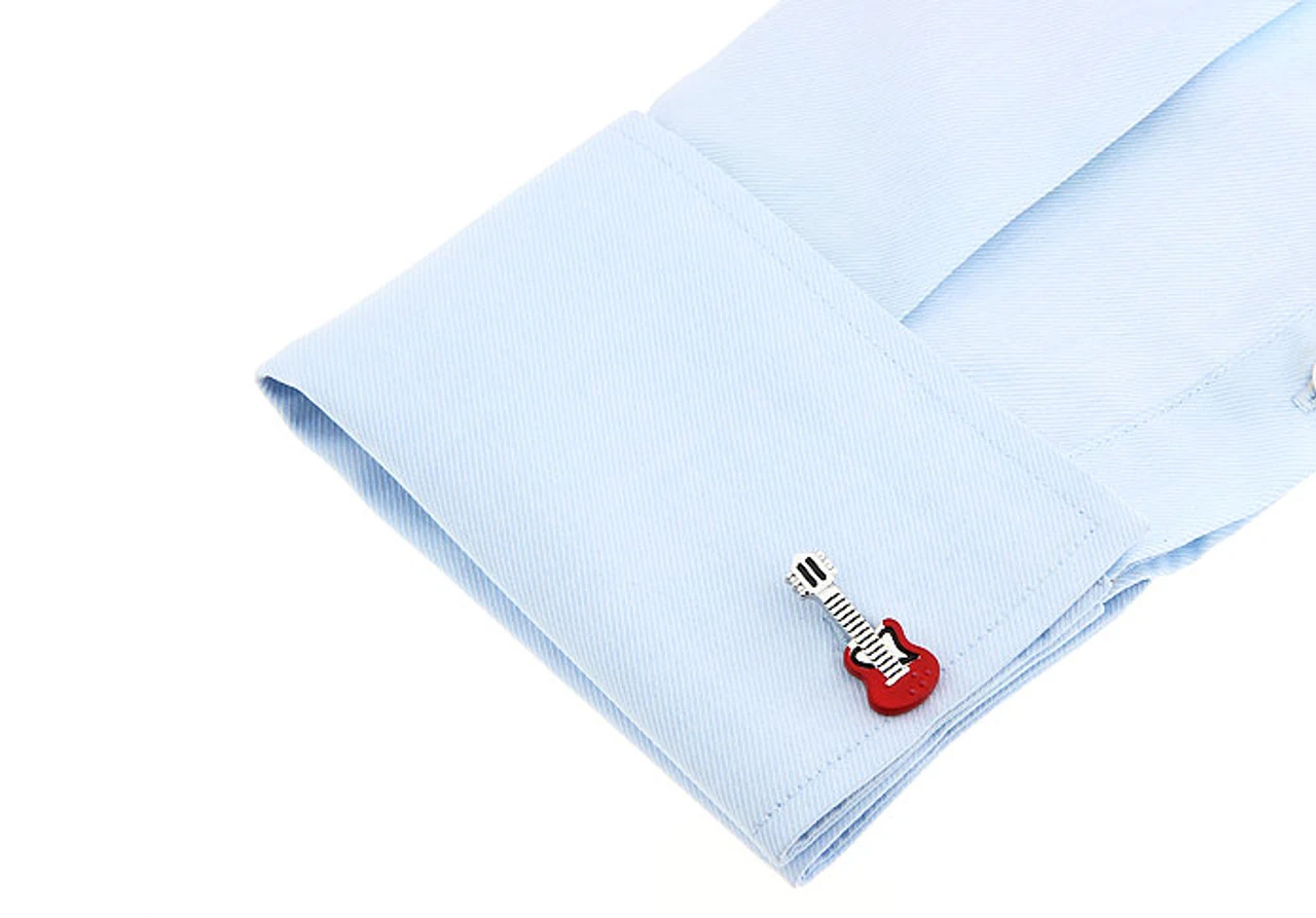 Red Guitar Metal Cufflinks (V-CF-M436R) 4 Red Guitar Metal Cufflinks (V-CF-M436R) - Image 2