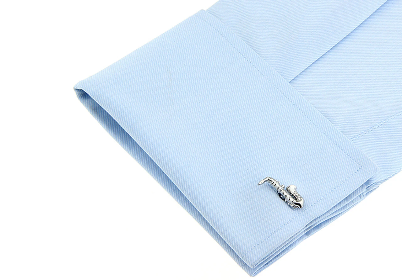 Silver Saxophone Cufflinks (V-CF-M479-S) 4 Silver Saxophone Cufflinks (V-CF-M479-S) - Image 2