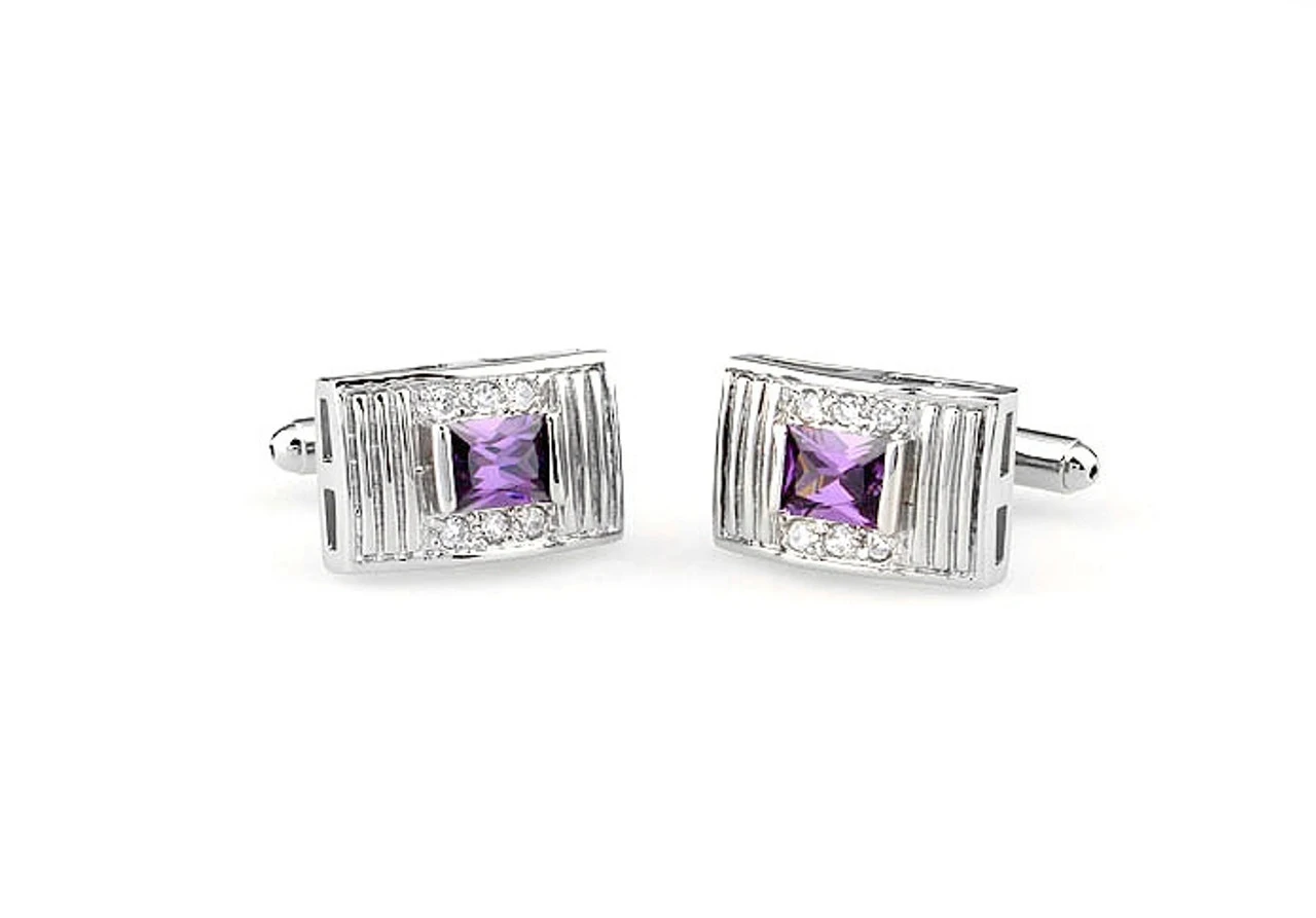 Purple Princess Cut Swarovski® Crystal Cufflinks (V-CF-C64194PR-S) 4 Purple Princess Cut Swarovski® Crystal Cufflinks (V-CF-C64194PR-S) - Image 2