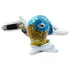 Enameled Mallard Duck Head Cufflinks (V-CF52923)