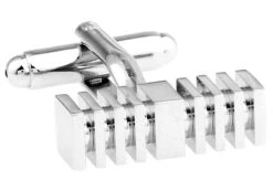 Silver Notched Elongated Cufflinks (V-CF55886)