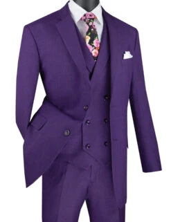 Vinci 2-Button Purple Windowpane With Double-breasted Vest Suit