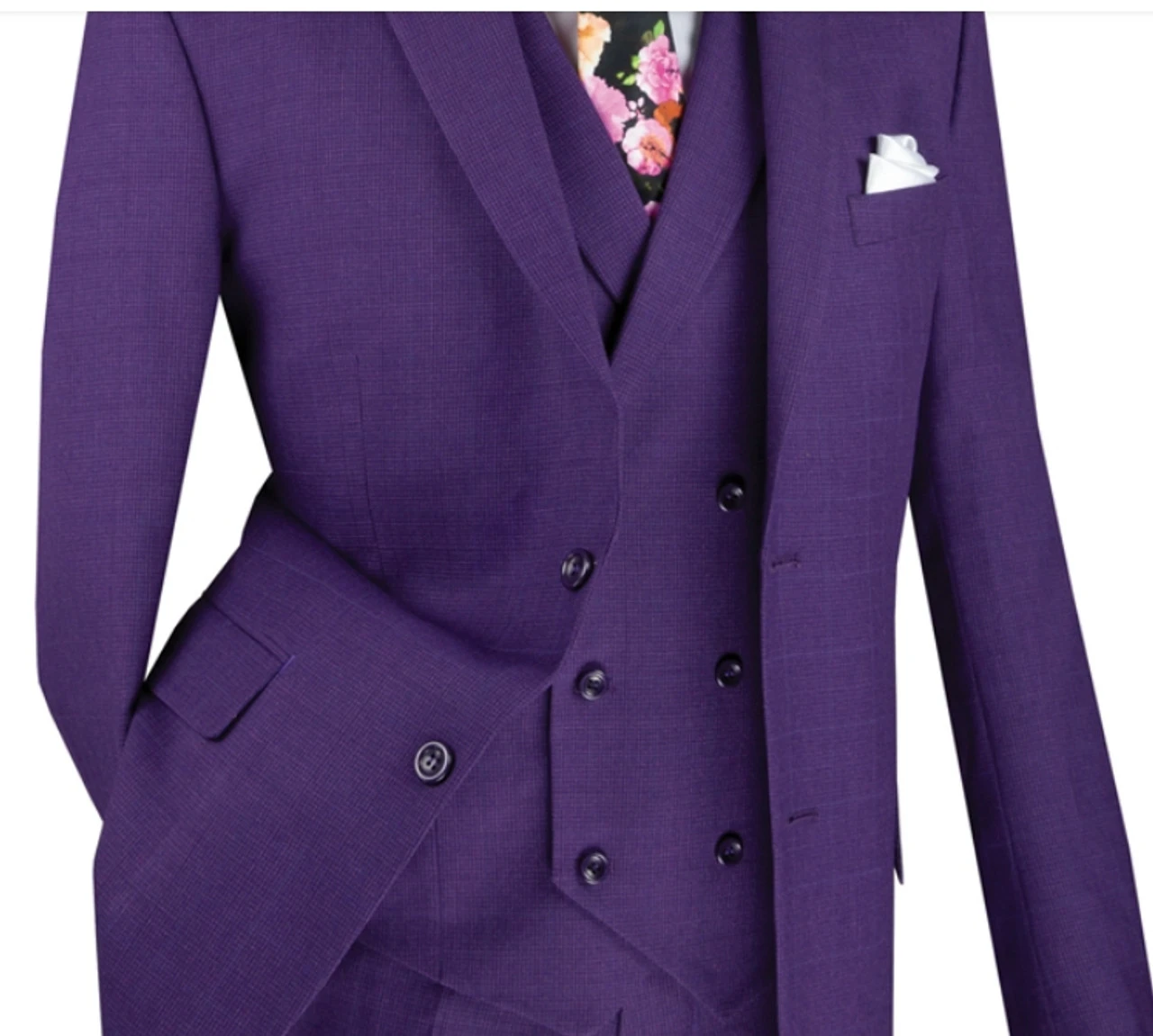 Vinci 2-Button Purple Windowpane With Double-breasted Vest Suit 4 Vinci 2-Button Purple Windowpane With Double-breasted Vest Suit - Image 2