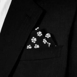100% Cotton Black & White Paw Print Pre-Folded Pocket Square Insert