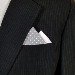 Two-Tone White Dots On Light Grey 100% Cotton Pre-Folded Pocket Square Insert