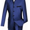Vinci Blue Banded Collar Two-Tone Fashion Suit - Slim Fit