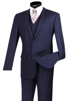 Vinci 2-Button Navy Suit With Vest - Slim Fit