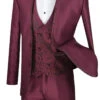 Vinci 3 Piece Collar-less Floral Pattern Vested Fancy Suit - Burgundy -Fashion Formal Wear Store VCI SU SV2HT 2 BG 07253.1581494972
