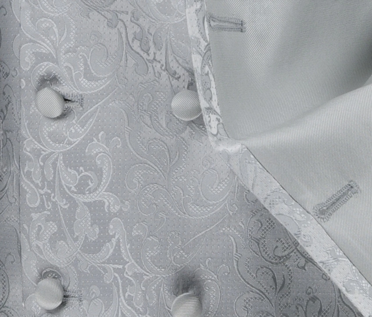 Vinci 3 Piece Collar-less Floral Pattern Vested Fancy Suit - Silver 4 Vinci 3 Piece Collar-less Floral Pattern Vested Fancy Suit - Silver - Image 2