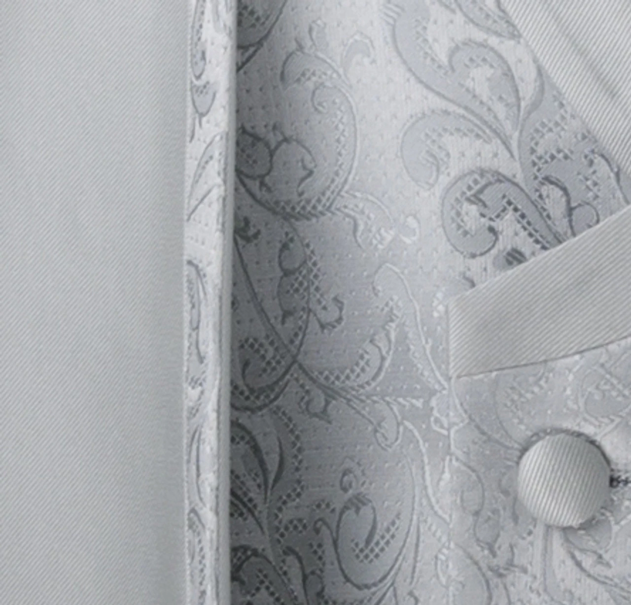 Vinci 3 Piece Collar-less Floral Pattern Vested Fancy Suit - Silver 5 Vinci 3 Piece Collar-less Floral Pattern Vested Fancy Suit - Silver - Image 3