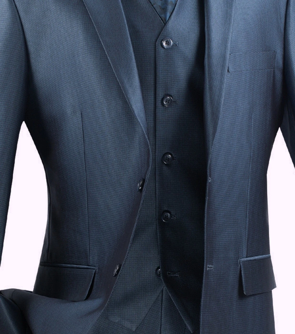 Vinci 2-Button Blue Micro-Dot Sheen Suit With Vest - Slim Fit 4 Vinci 2-Button Blue Micro-Dot Sheen Suit With Vest - Slim Fit - Image 2