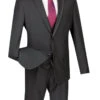 Vinci 2-Button Trimmed Black Suit With Vest - Slim Fit 2 Vinci 2-Button Trimmed Black Suit With Vest - Slim Fit -Fashion Formal Wear Store VCI SU SV2T 8 B 81202.1536612435
