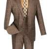 Vinci 2-Button Glenplaid With Low Cut Vest Suit - Chestnut -Fashion Formal Wear Store VCI SU V2RW 7 CT 56551.1536261155