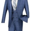Vinci 2-Button Glenplaid With Low Cut Vest Suit - Blue -Fashion Formal Wear Store VCI SUV2RW 7 Bl 92723.1536395496