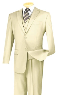 Vinci 2-Button Classic Suit With Vest - Ivory - X-Long