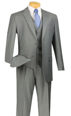 Vinci 2-Button Classic Suit With Vest - Medium Grey - X-Long