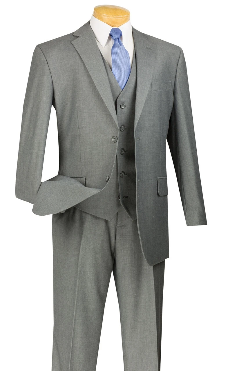 Vinci 2-Button Classic Suit With Vest - Medium Grey 3 Vinci 2-Button Classic Suit With Vest - Medium Grey
