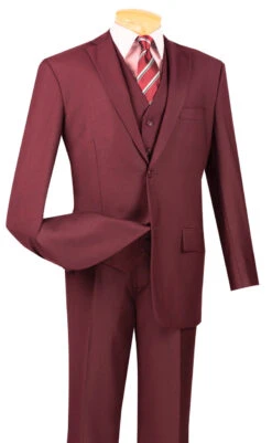 Vinci 2-Button Classic Suit With Vest - Maroon - X-Long