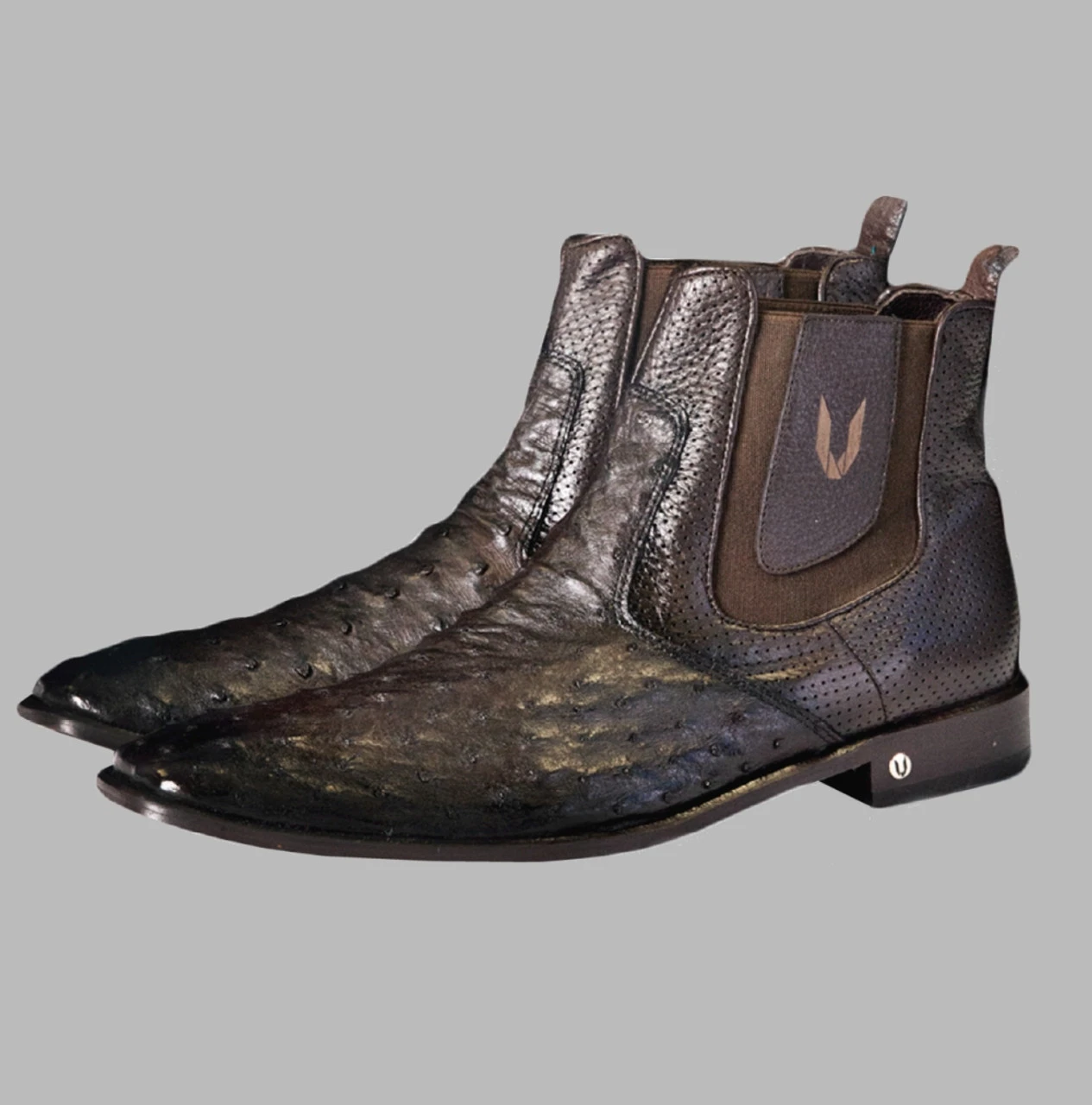 Vestigium Faded Toning Genuine Ostrich Quill & Calf Ankle Dress Boot 4 Vestigium Faded Toning Genuine Ostrich Quill & Calf Ankle Dress Boot - Image 2