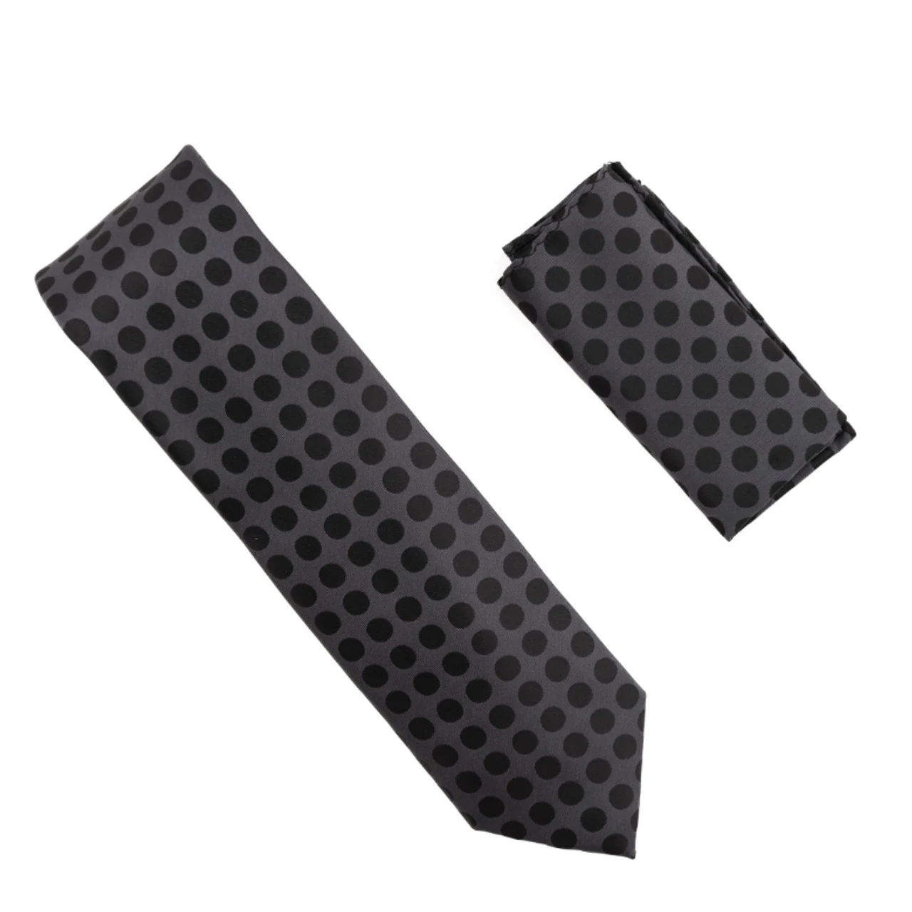 Antonia 100% Silk Tie W/Pocket Square - Black & Charcoal Dots 3 Antonia 100% Silk Tie W/Pocket Square - Black & Charcoal Dots