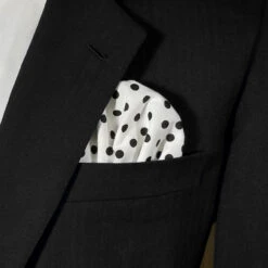 Black Polka Dots On White 100% Cotton Pre-Folded Pocket Square Handkerchief Insert