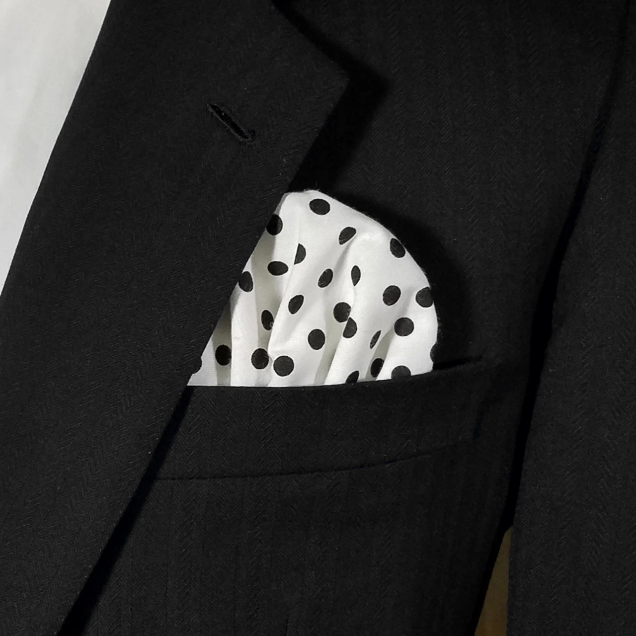 Black Polka Dots On White 100% Cotton Pre-Folded Pocket Square Handkerchief Insert 3 Black Polka Dots On White 100% Cotton Pre-Folded Pocket Square Handkerchief Insert