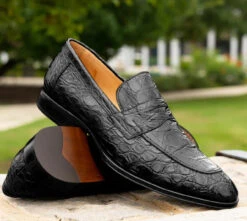 Zelli 100% Caiman Crocodile Italian Penny Long Toe Loafer - Black -Fashion Formal Wear Store ZEL 11 201 B 8 10737.1675113454