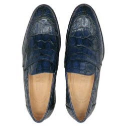 Zelli 100% Caiman Crocodile Italian Penny Long Toe Loafer - Navy Blue -Fashion Formal Wear Store ZEL 11 201 BL 6 08121.1675112380