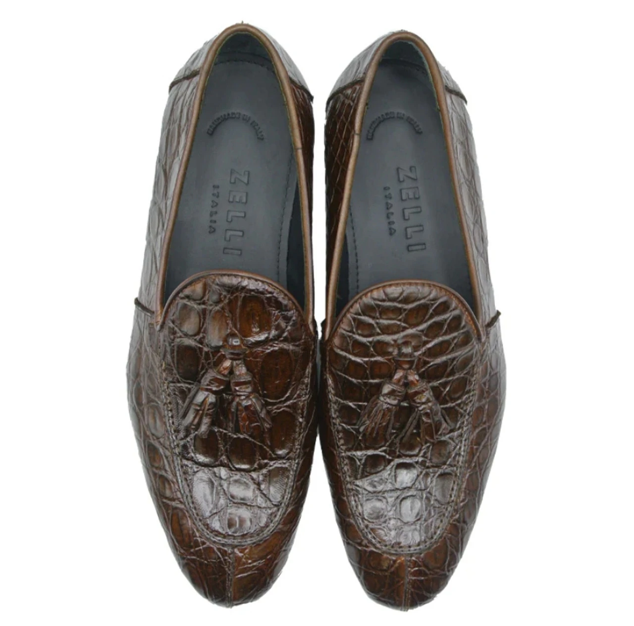 Zelli 100% Caiman Crocodile Italian Tassel Long Toe Loafer - Dark Brown 8 Zelli 100% Caiman Crocodile Italian Tassel Long Toe Loafer - Dark Brown - Image 6