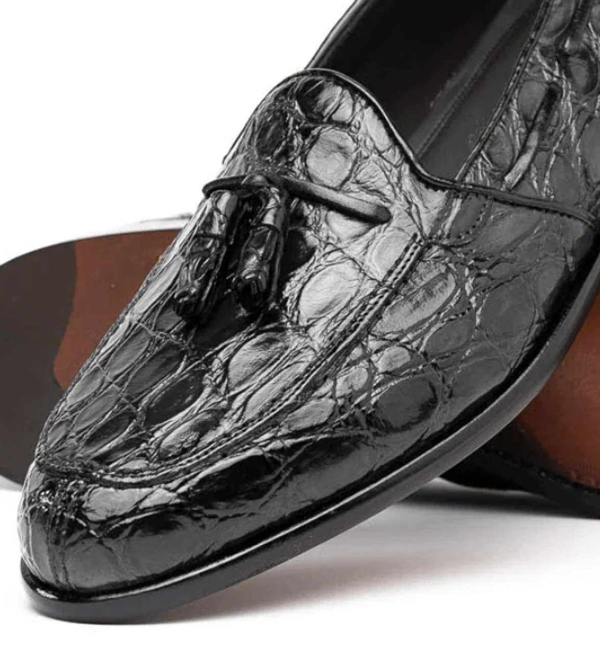 Zelli 100% Caiman Crocodile Italian Tassel Loafer - Black 5 Zelli 100% Caiman Crocodile Italian Tassel Loafer - Black - Image 3