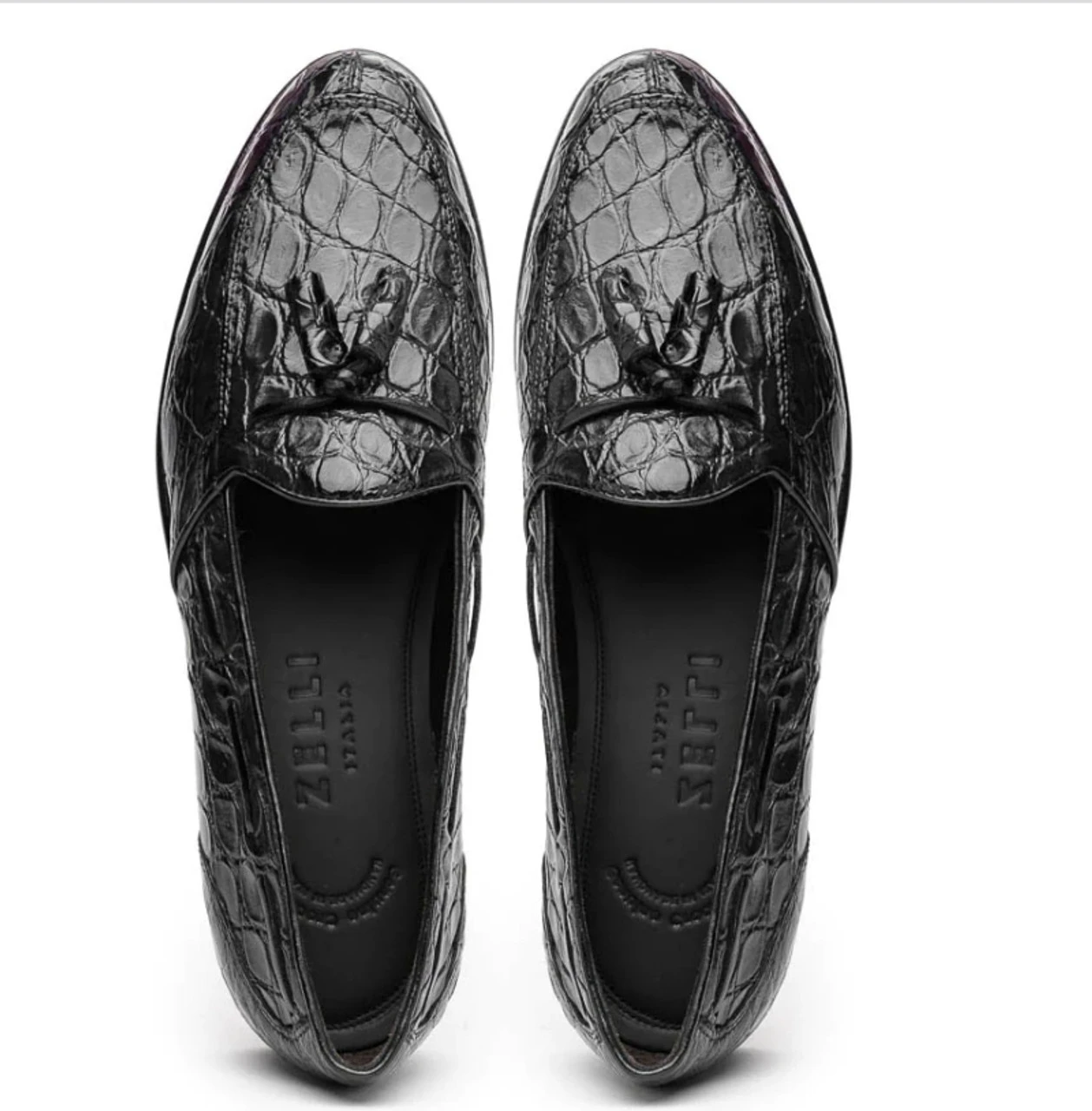 Zelli 100% Caiman Crocodile Italian Tassel Loafer - Black 6 Zelli 100% Caiman Crocodile Italian Tassel Loafer - Black - Image 4