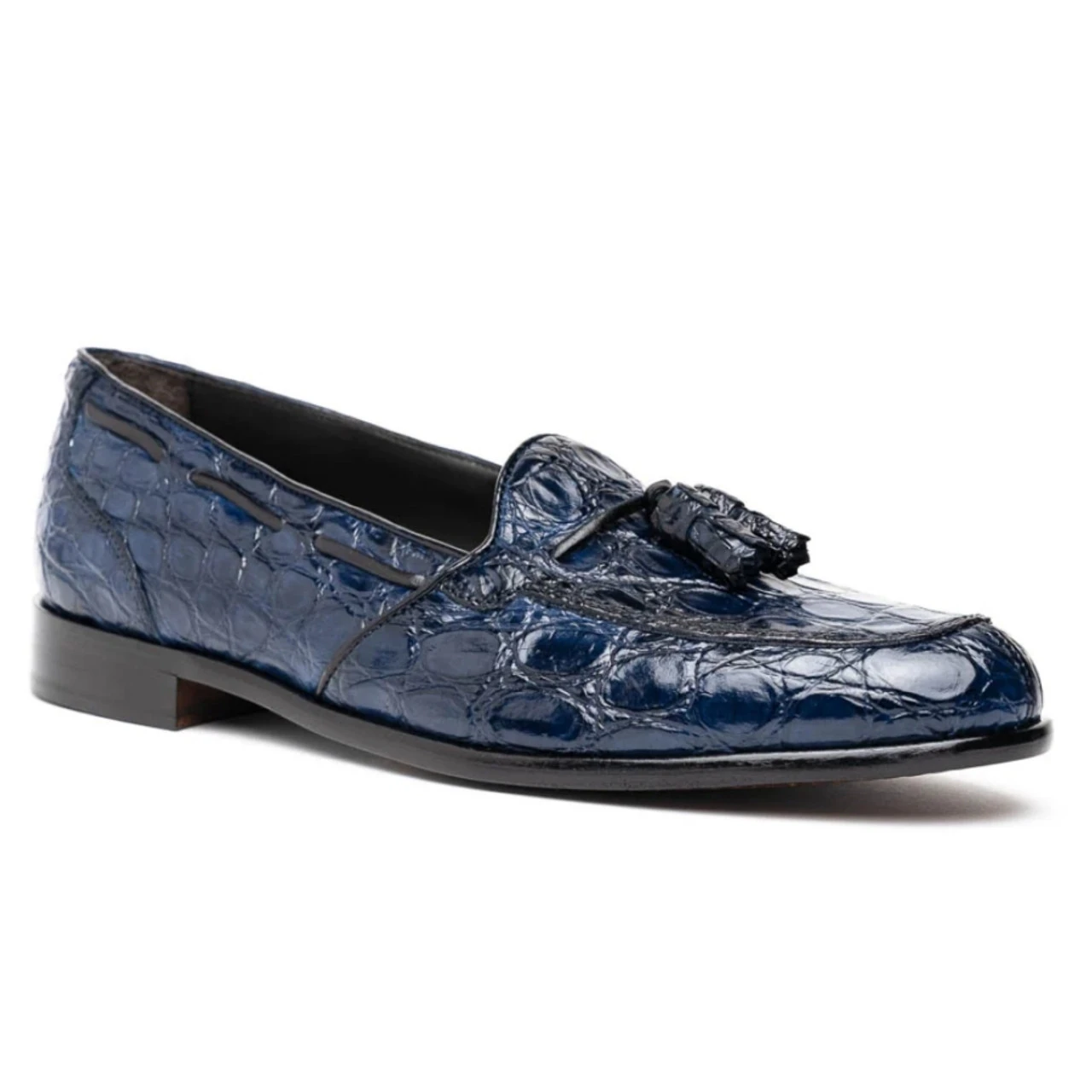 Zelli 100% Caiman Crocodile Italian Tassel Loafer - Navy Blue 6 Zelli 100% Caiman Crocodile Italian Tassel Loafer - Navy Blue - Image 4