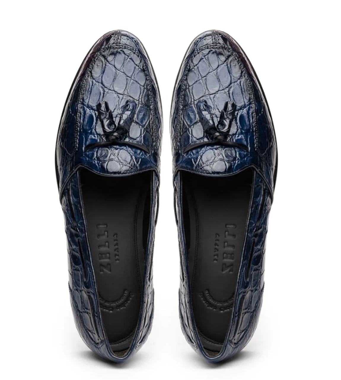 Zelli 100% Caiman Crocodile Italian Tassel Loafer - Navy Blue 8 Zelli 100% Caiman Crocodile Italian Tassel Loafer - Navy Blue - Image 6