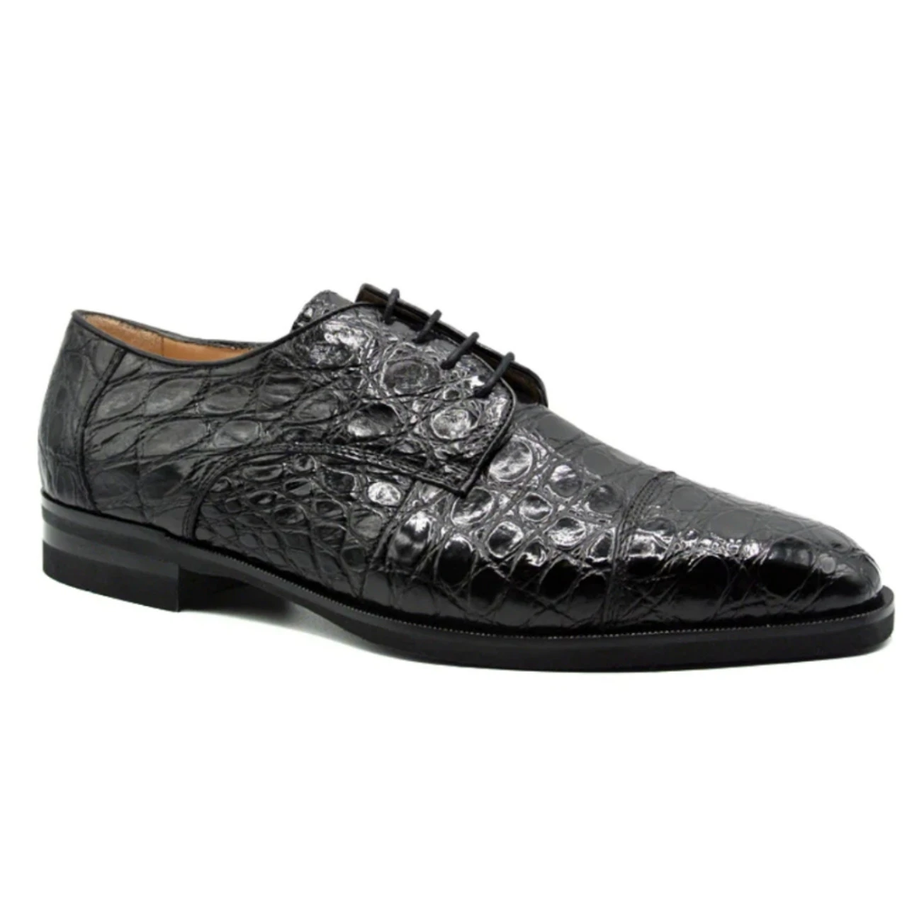 Zelli 100% Caiman Crocodile Italian Lace Up Cap Toe - Black 9 Zelli 100% Caiman Crocodile Italian Lace Up Cap Toe - Black - Image 7