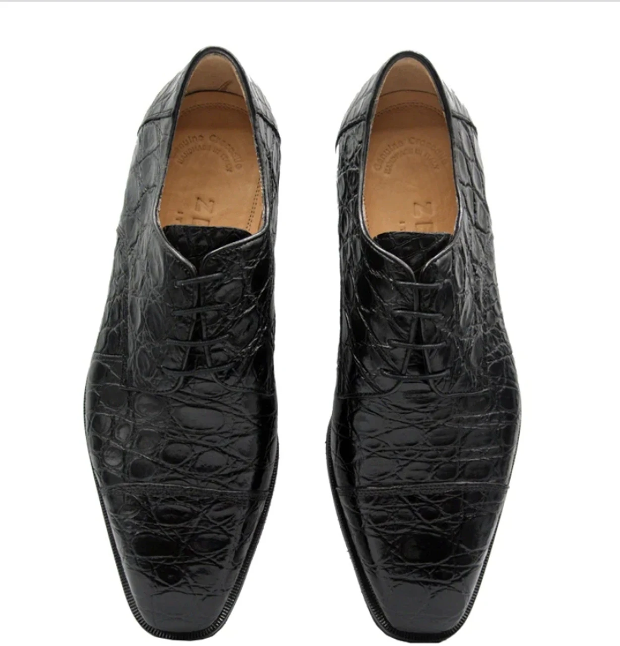 Zelli 100% Caiman Crocodile Italian Lace Up Cap Toe - Black 5 Zelli 100% Caiman Crocodile Italian Lace Up Cap Toe - Black - Image 3
