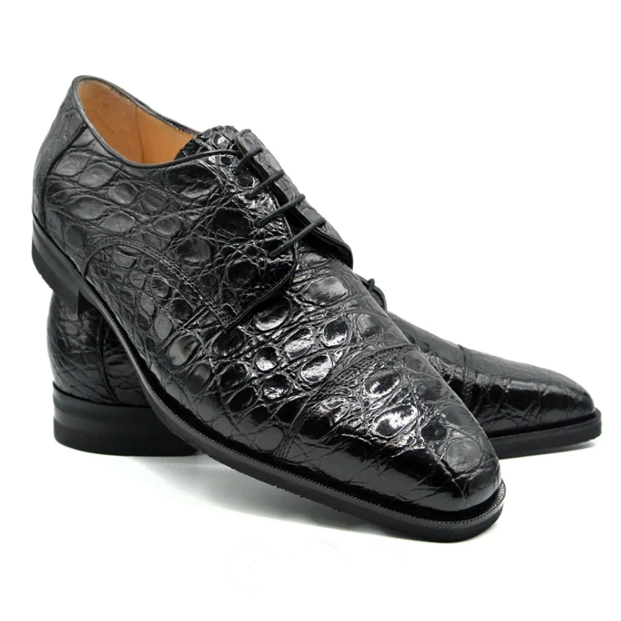 Zelli 100% Caiman Crocodile Italian Lace Up Cap Toe - Black 6 Zelli 100% Caiman Crocodile Italian Lace Up Cap Toe - Black - Image 4