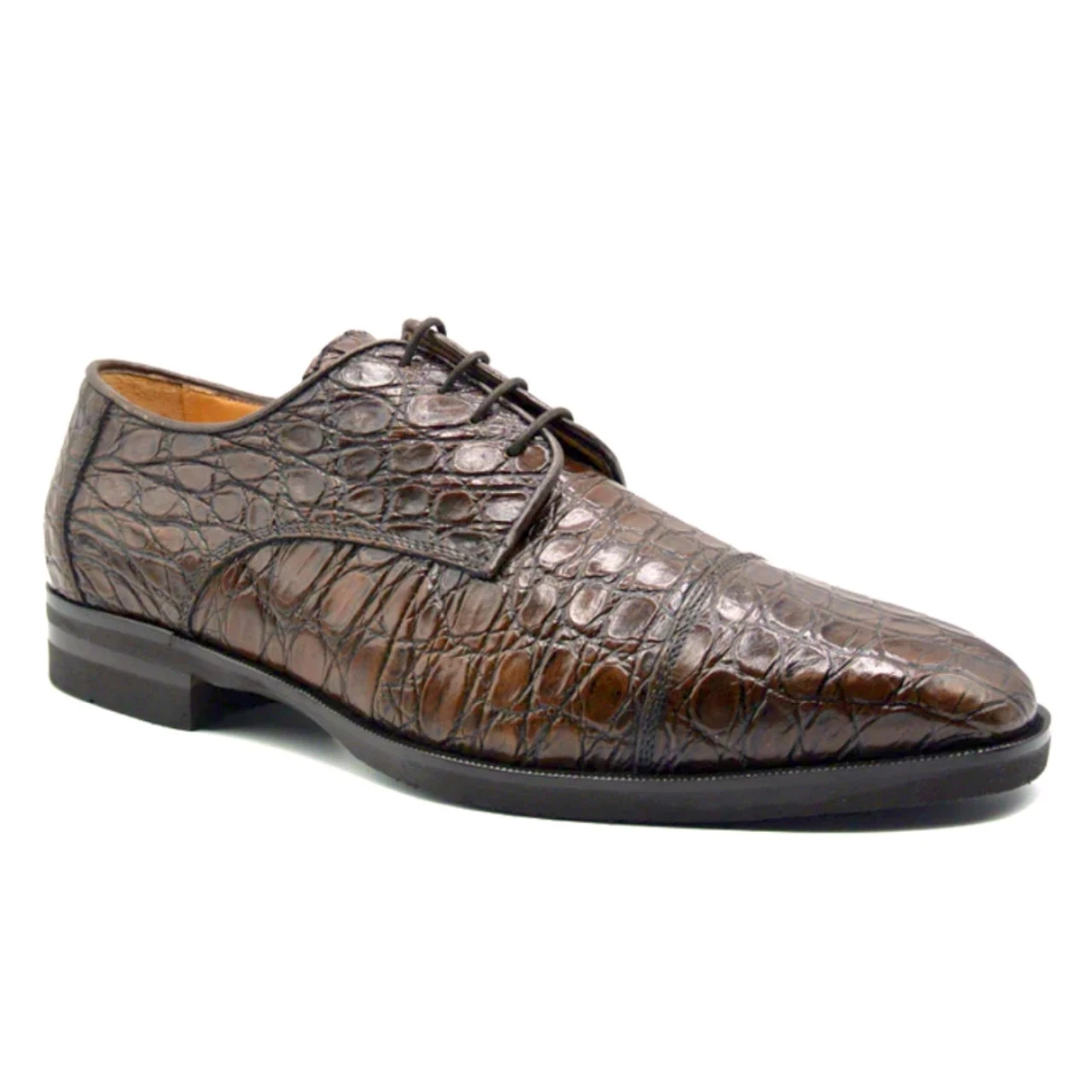 Zelli 100% Caiman Crocodile Italian Lace Up Cap Toe - Cognac 3 Zelli 100% Caiman Crocodile Italian Lace Up Cap Toe - Cognac