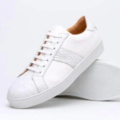 Zelli 100% Genuine Crocodile & Calfskin Sneaker - White
