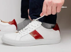 Zelli 100% Genuine Crocodile & Calfskin Sneaker - Red On White -Fashion Formal Wear Store ZEL 66 101 RD WH 4 75869.1677191959