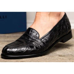 Zelli 100% Caiman Crocodile Italian Penny Loafer - Black 15 Zelli 100% Caiman Crocodile Italian Penny Loafer - Black -Fashion Formal Wear Store ZEL CRC 11 119 B 7 01365.1675107459
