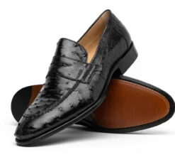 Zelli Italian Long Toe Penny Loafer In Genuine Ostrich Quill -Fashion Formal Wear Store ZEL OST 13 500 b 86733.1676659766
