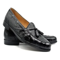 Zelli Genuine Ostrich Quill Tassel Low Vamp Italian Loafer