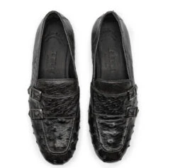 Zelli Italian 100% Genuine Ostrich Quill Double Buckle Loafer - Black -Fashion Formal Wear Store ZEL OST 53 510 3 91307.1676672041