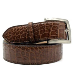 Zelli Genuine Cognac Nile Crocodile Italian Dress Belt