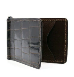 Zelli Genuine Alligator Bi-Fold Money Clip - Dark Brown
