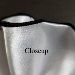 White Satin 2-in-1 Pouf Round Pocket Square With Black Trim -Fashion Formal Wear Store black 4 67095.1678992473