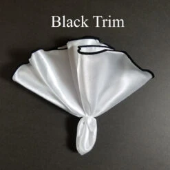 White Satin 2-in-1 Pouf Round Pocket Square With Black Trim -Fashion Formal Wear Store black3 44574.1678992473