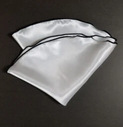 White Satin 2-in-1 Pouf Round Pocket Square With Black Trim -Fashion Formal Wear Store black6 98537.1678992473