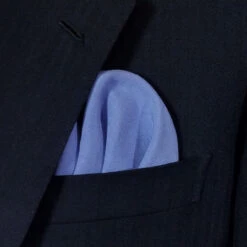 Men's Blue Silk & Linen Pre-Folded Pocket Square Insert - Fan Design